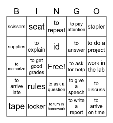Reglas de la Escuela Bingo Card