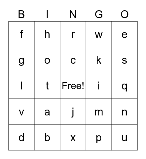 Abc Bingo Card