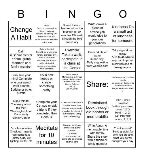 October Membership Bingo Card