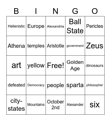 Ancient Greece Bingo Card