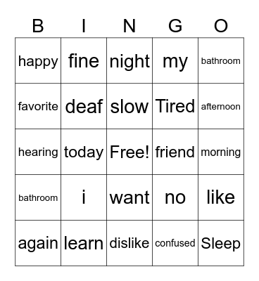 ASL vocab Bingo! Bingo Card