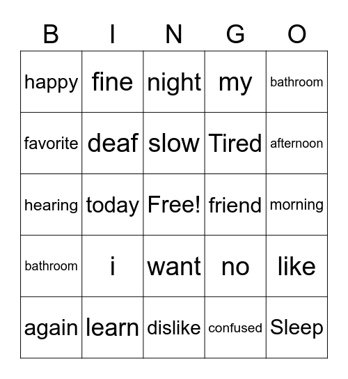 ASL vocab Bingo! Bingo Card