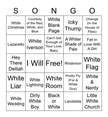 White Colors Bingo Card