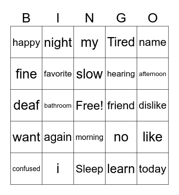 ASL vocab Bingo! Bingo Card