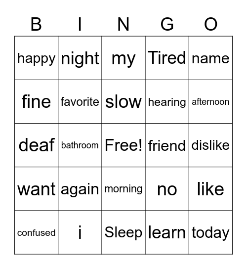 ASL vocab Bingo! Bingo Card