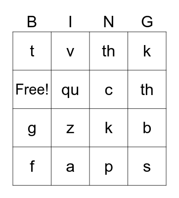 Lively Letters Bingo Card