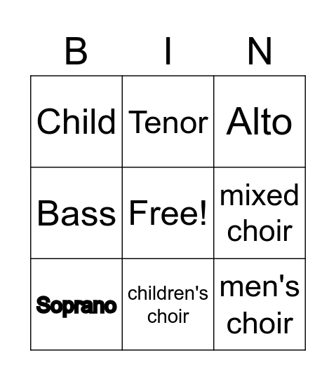 Voice types -Grade 2 Bingo Card