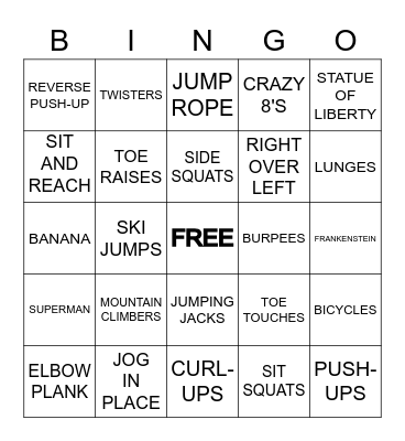 BINGO FITNESS Bingo Card