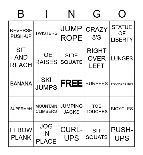 BINGO FITNESS Bingo Card