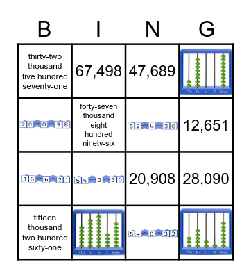 Place Value Bingo Card