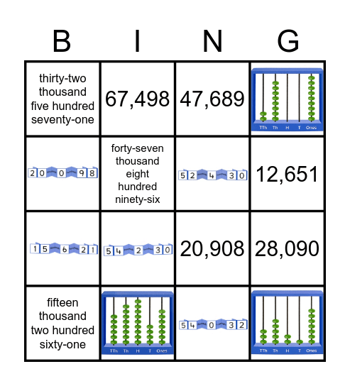 Place Value Bingo Card