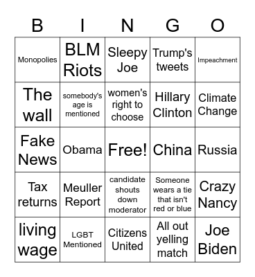 First Democratic Presidential Debate 2020 Bingo Card