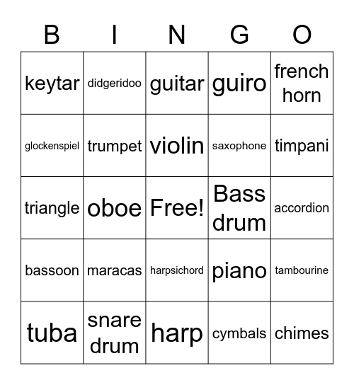 Instrument Bingo Card