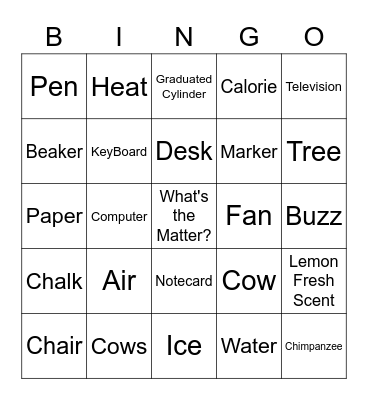 What's the Matter Bingo Card