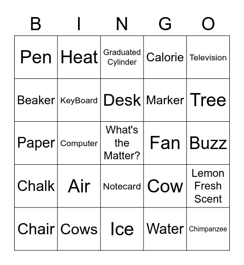 What's the Matter Bingo Card