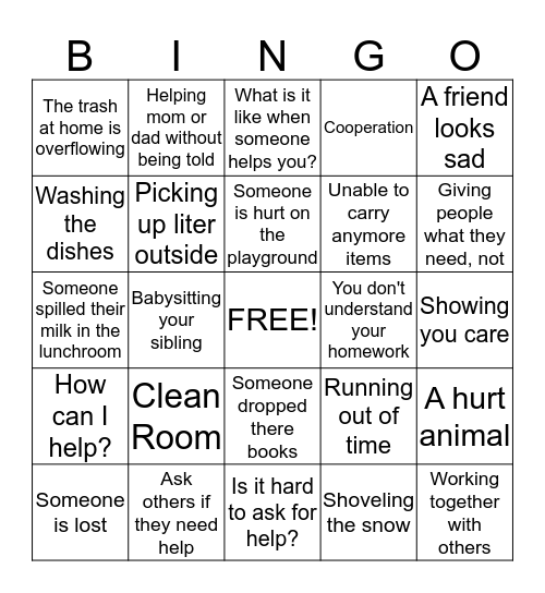 Helpfulness Bingo Card