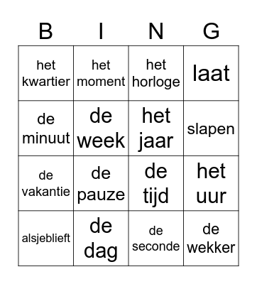 de tijd Bingo Card