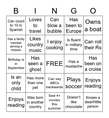 Get to Know Each Other! Bingo Card