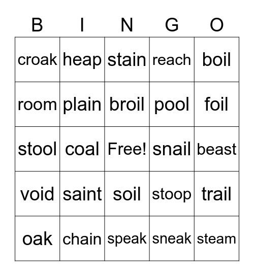 Vowel Team Review Bingo Card