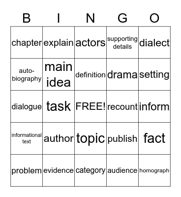 Vocabulary Review Bingo Card