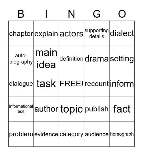 Vocabulary Review Bingo Card