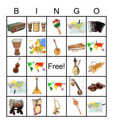 World of Music Instruments Bingo Card