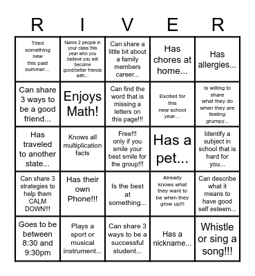 Back to School Bingo - Riverside Bingo Card