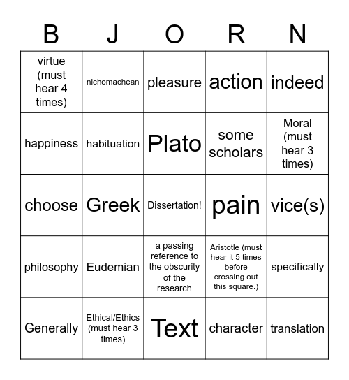 Dissertation Bingo! Bingo Card