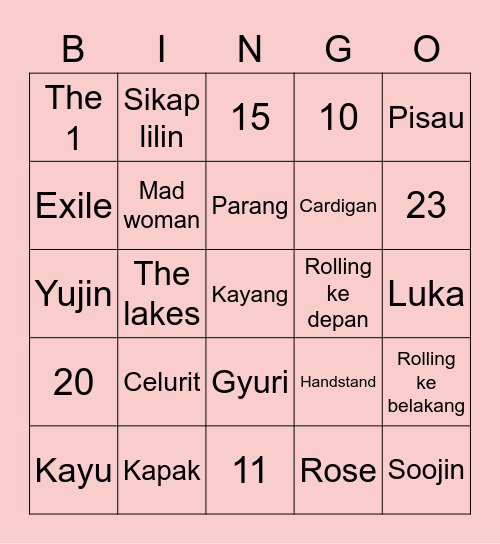 Gyuyi Bingo Card