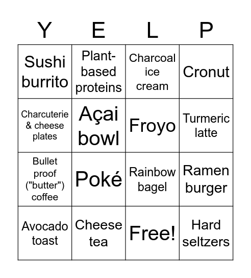 Foodie Trends Bingo Card