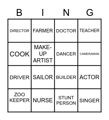 JOBS AND PLACES Bingo Card