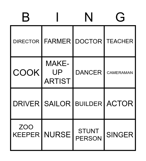 JOBS AND PLACES Bingo Card