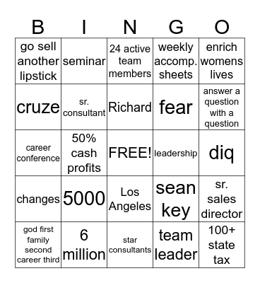 Mary Kay Bingo Card