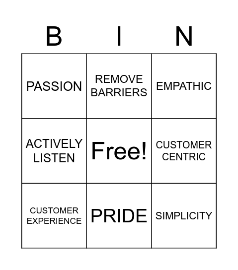 SERVE CUSTOMERS FIRST Bingo Card