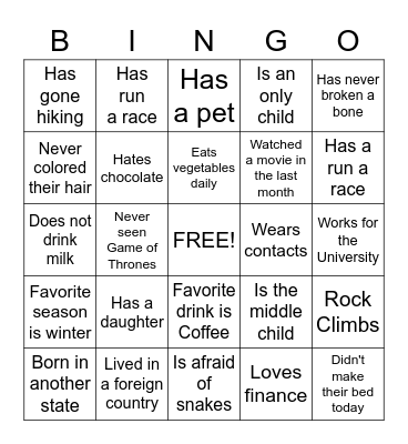 Get to Know You Bingo Card