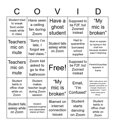Hybrid Classroom Bingo Card