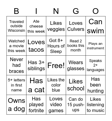 Human Bingo Card