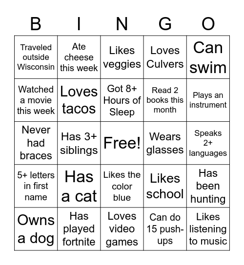 Human Bingo Card