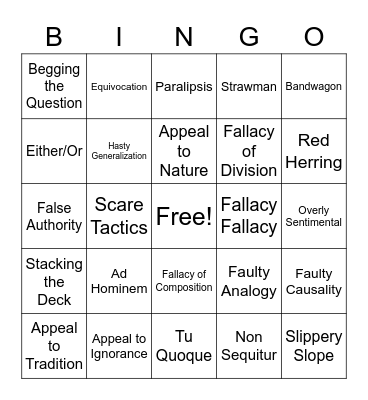 Fallacies Bingo Card