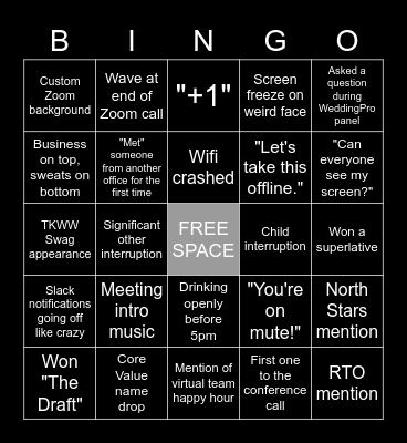 TKWW Marketing/Edit Summit 2020 Bingo Card