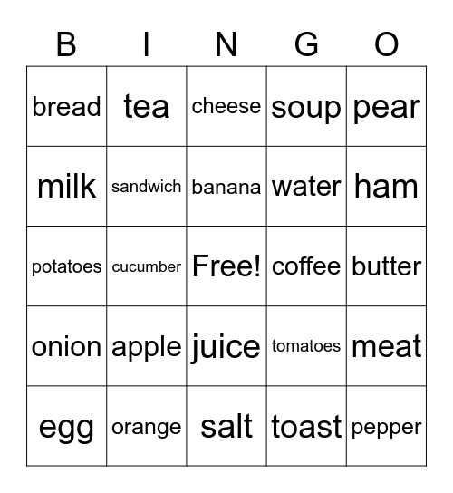 Food Bingo Card