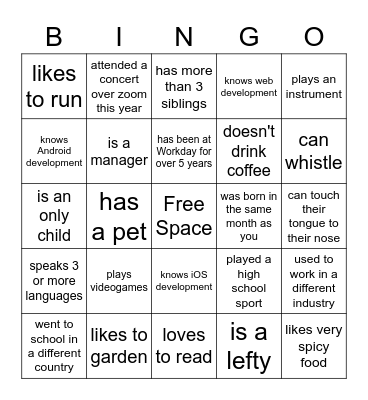 Find someone who Bingo Card