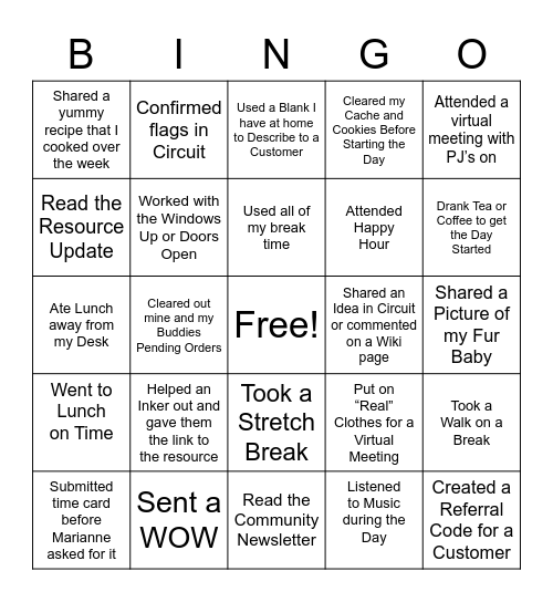 Lavender Bingo Card