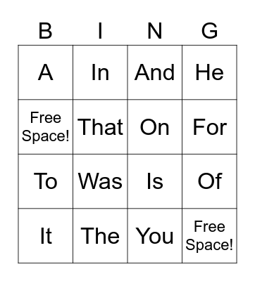 Sight Words 1-14 Bingo Card