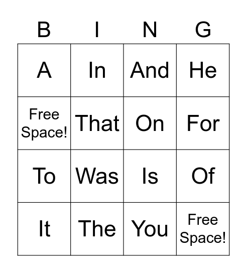 Sight Words 1-14 Bingo Card