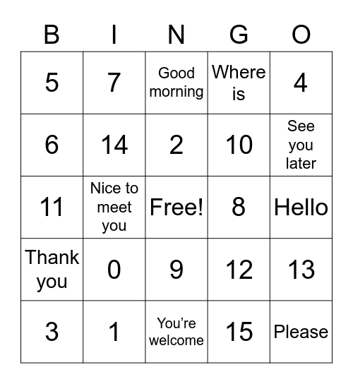 día 1 -- inglés Bingo Card