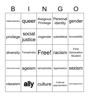 2020 SJPE Social Justice Bingo Card