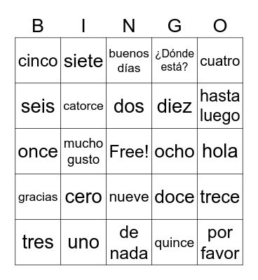día 1 -- español Bingo Card