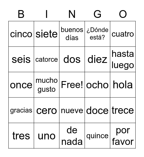 día 1 -- español Bingo Card