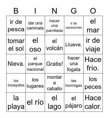 Español 3-1A: Ir de cámping Bingo Card